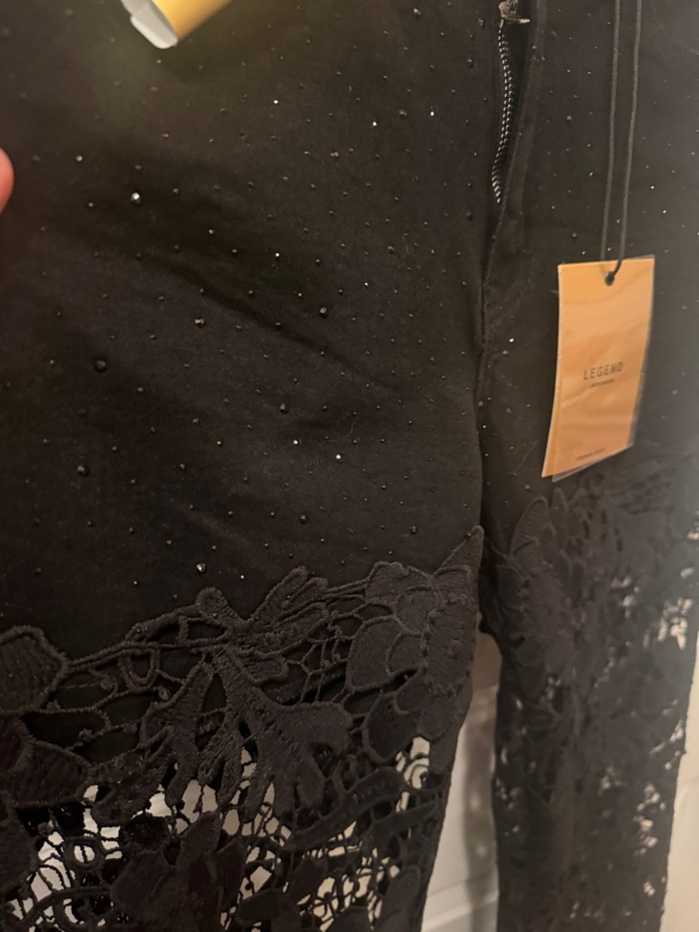 Black Lace Panel Jeans for Women - Picture 10 of 17